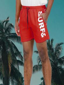 Mens Surf & Beach Print Board Shorts Swim Trunks Mesh Lining Beach Swim Vacation Tropical - 紅色 - 查看 4