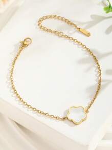 1pc Simple Popular Five-Leaf Flower Shaped Shell Bracelet For Girls Delicate Party Jewelry For Friends Birthday Gift