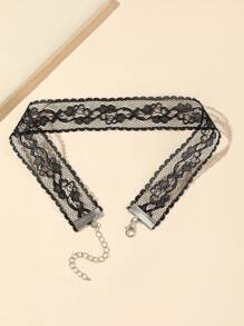 1pc Gothic Style Fabric Lace Choker Necklace For Women, Black & White Hollow Lace Necklace, Versatile For Party And Everyday Wear