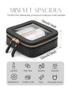透明小方包，1个迷你透明化妆包，钱包收纳包，适合携带旅行必需品，透明化妆包，女士车载饰品，适用于度假海滩，浴室收纳，卧室收纳，容量大