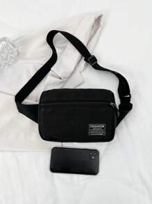 男士纯色帆布时尚百搭运动休闲胸包/手机包/零钱包 - 黑色 - 查看 4