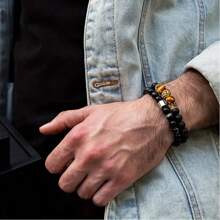 Natural Crystal Crown Lion Head Bracelet Luxury Tiger Eye Stone Bead Bracelets Jewelry