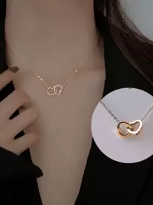 1件装女士双心吊坠项链，时尚不锈钢光滑亮泽不褪色饰品，适合女性，节日、生日皆宜 - 情人节送给她的最佳礼物 - 彩色 - 查看 5