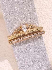 2pcs Minimalist Luxurious Versatile Unique Elegant Intricate Silver & Rose Gold Tone Crown Decor With Rhinestone Jewelry Set, Accessory