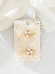 2pcs/Set Pearl & Tulle Bow Kids Hair Clips
