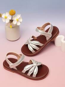 1 双银色婴儿凉鞋，钩环扣女童鞋，舒适简约幼儿夏季沙滩鞋 - 銀色 - 查看 5