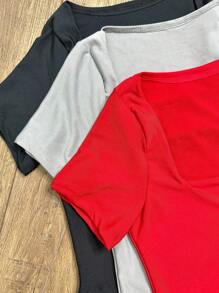 Square Suplex Cropped With Lining Casual Women's Kit With 3 - Negro/Gris/Rojo - Ver 2