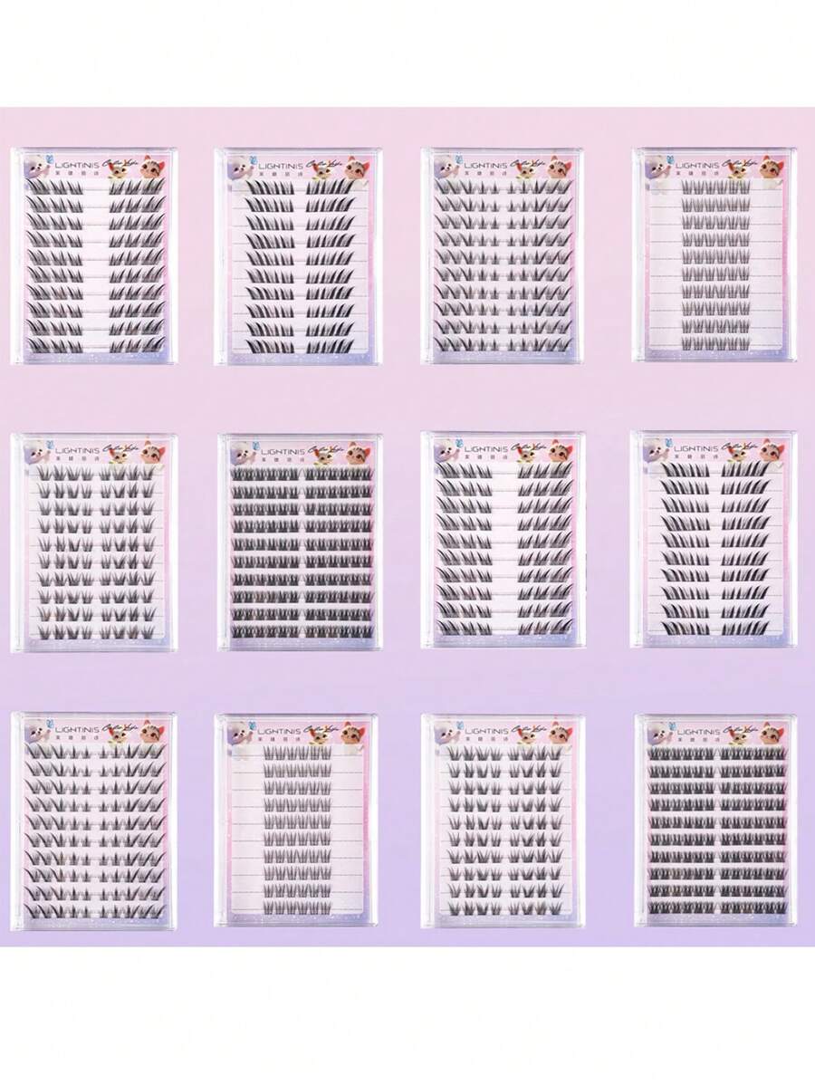 60 grupos/10 filas de pestañas postizas de conejo de nueve colas sin pegamento para gatos de cara grande, pestañas de zorro de nueve colas autoadhesivas y segmentadas, una herramienta de maquillaje indispensable para viajar