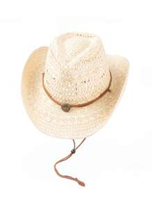 1pc Solid Color Boho Laser Cutout Rhinestone Decor UV Protection Western Cowboy Woven Straw Hat, Panama Straw Brimmed Hat, Unisex Fashion Casual Commuter, For All Seasons