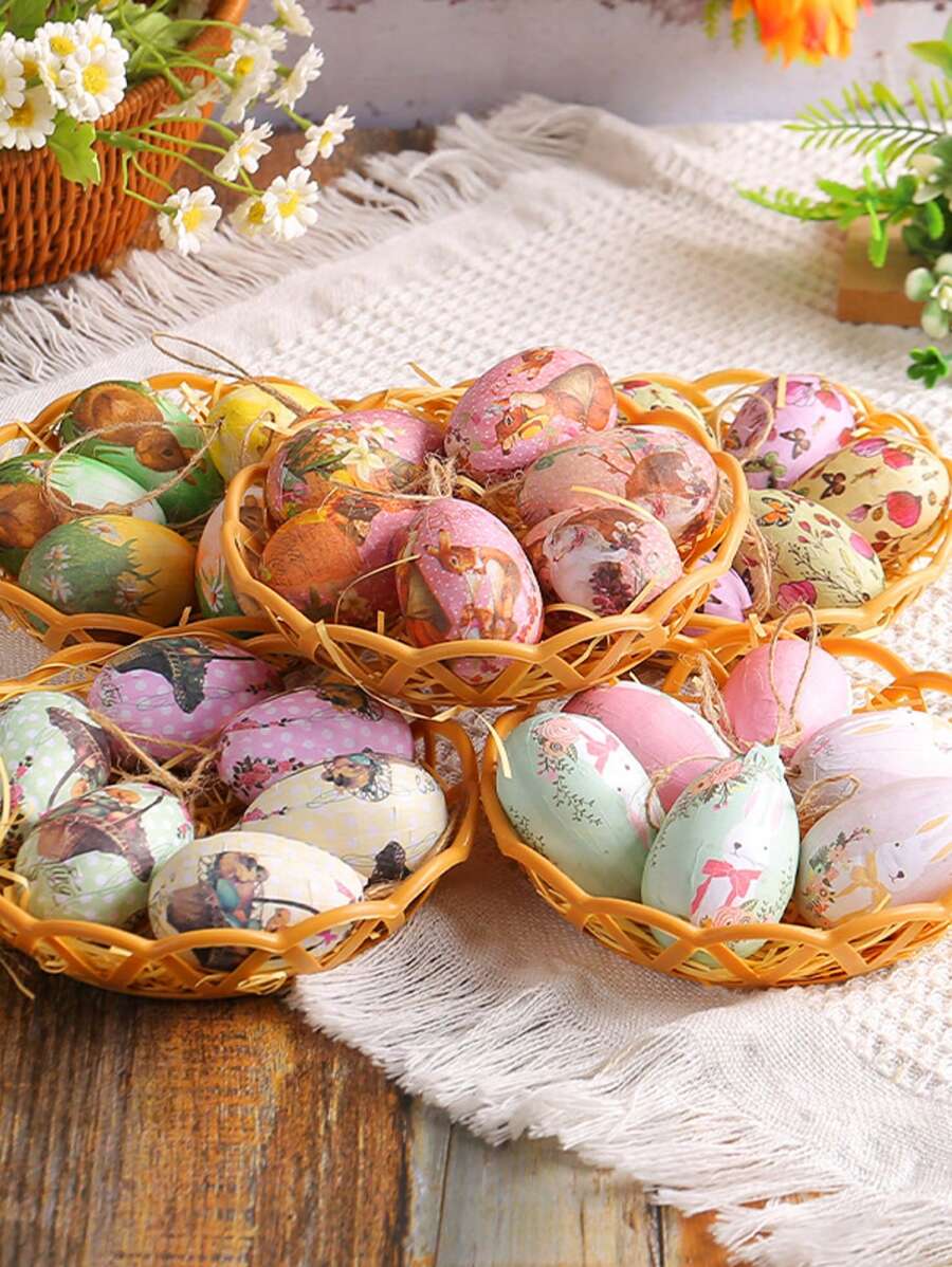 5pcs Vintage Artificial Colorful Paper Mache Foam Egg Bunny Style Decor Hanging Ornaments Easter Tree Christmas Decoration   Easter Egg Ornaments Creative Woven Basket Eggs Easter Decoration Ornaments Scene Layout - N3-31蝴蝶款 - 查看 1