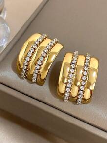 1 对优雅水钻耳钉女士不锈钢耳钉派对日常防过敏珠宝礼物