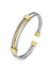 1 Vòng tay hai lớp bằng thép không gỉ thời trang có thể điều chỉnh hai tông màu, phù hợp cho nam và nữ, đeo hàng ngày, Giáng sinh, Trang sức ngày lễ tình nhân, Mẹ, Mẹ, Ngày của Mẹ, Quà tặng - Nhiều màu - Xem 3