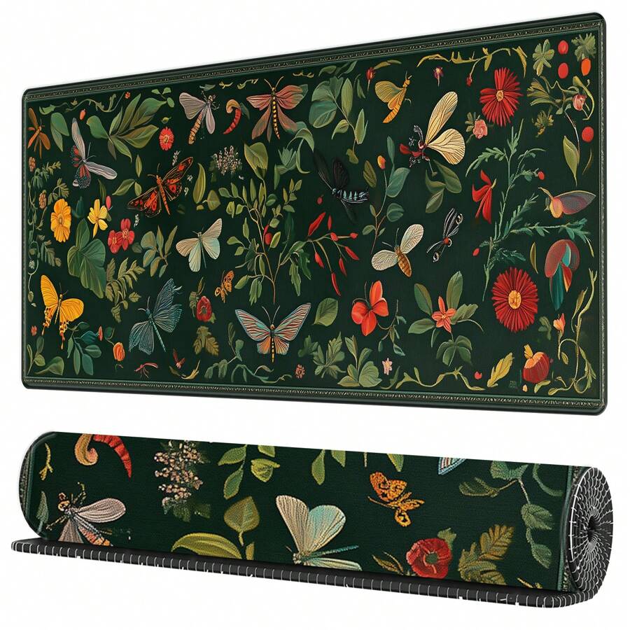 BHJLAXR Tấm lót bàn, Tấm lót chuột chơi game mở rộng (35,4x15,7 inch), Tấm lót chuột đế cao su chống trượt lớn có viền khâu, Tấm lót chuột bàn phím Tấm lót bàn làm việc, chơi game, văn phòng, gia đình - Thiết kế thảm lấy cảm hứng từ côn trùng xanh - Xem 1