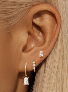 3PCS S925 Sterling Silver Eyes Earring Set For Woman Wedding Jewelry Earring - Gold - View 3