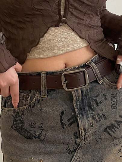 Belt Women's 2024 New Summer Decorative Jeans Student Coffee Versatile Wide Belt Design Feel Belt Black Summer, School Fall, Autumn, Halloween