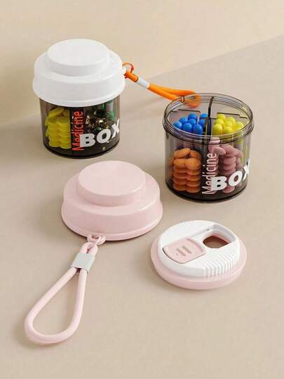 1 pieza Organizador portátil de pastillas sellado, Separador de pastillas, Caja de medicina de viaje mini con sello a prueba de humedad, Sistema de compartimientos semanales - Plástico - Apto para viajes y uso doméstico, Unisex (Estilo aleatorio de tapa y cuerda colgante)