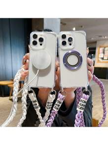 Funda protectora transparente para teléfono con orificio para cordón, compatible con iPhone 11/11pro/11promax/12/12pro/12promax/13/13pro/13promax/14/14pro/14plus/13/13pro/13promax, adecuada para exteriores, parejas, soporte magnético para automóvil, viajes