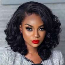 Women's Basic Loose Curly Bob Wig Brazilian Remy Human Hair | 13x4 Lace Front Wig HD Transparent Lace Wig For African Women Loose Wave Curly Suitable For Daily Use And Major Festivals Such As Musical Festival