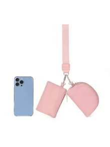 Monedero con cremallera y bolsillo doble, monedero pequeño negro para mujer, monedero, monedero pequeño, monedero de monedas, muñequera - Rosa - Ver 3