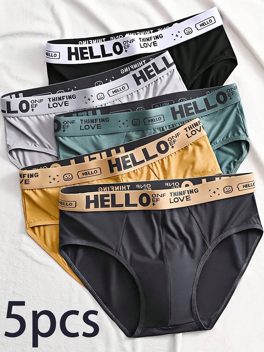 5pcs Men's Stylish HELLO Print Cool Triangle Pants, Bikini, Sexy And Comfortable Underwear - Nhiều màu - Xem 1