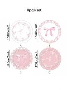 10pcs Pink Bow Party Plates,Bow Birthday Party Supplies,Pink Bow Party Decor For Bachelorette Bridal Engagement Cute Plates Bachelorette Party Decor