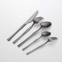 30 件套黑色不锈钢餐具套装，适合日常家庭使用 - 黑色 - 查看 4