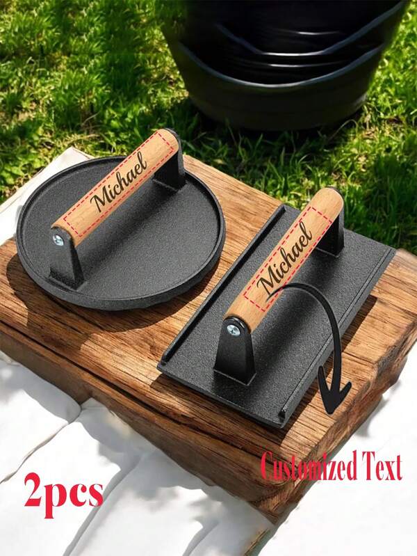 2 Stücke/1 Stück anpassbare Grillplatte für Barbecue-Fleisch, Hamburger-Frikadellen-Hersteller, Barbecue-Zubehör, Geschenk für ihn/sie, Vater, Barbecue-Chef, Barbecue-Festival, Steak & Gegrilltes Fleisch, gestreifte Grillpresse