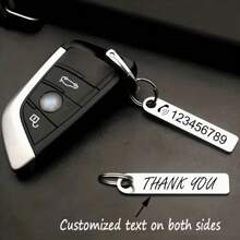 1pc Customized Text Car Anti-Lost License Plate, Stainless Steel Keychain With Contact Information Tag, Personalized Name Keychain, Simple Unplated Metal Keyring - Multicolor - View 1