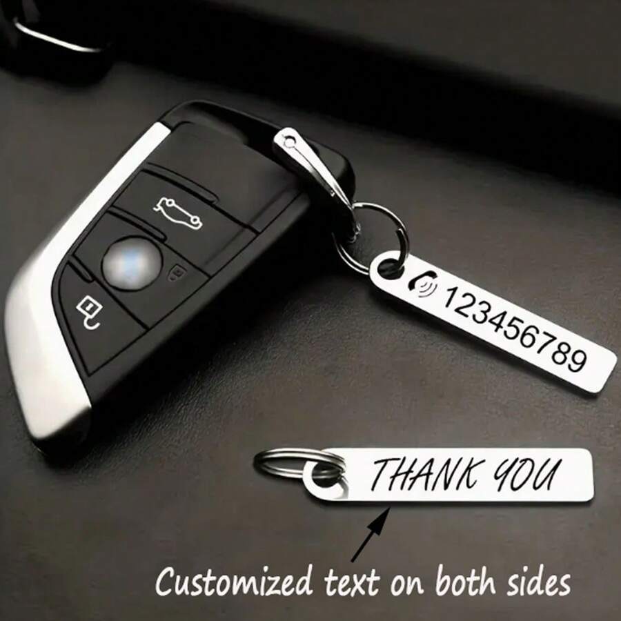 1pc Customized Text Car Anti-Lost License Plate, Stainless Steel Keychain With Contact Information Tag, Personalized Name Keychain, Simple Unplated Metal Keyring - Multicolor - View 1