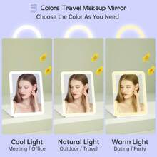 FASCINATE 1800mAh Rechargeable Large Travel Makeup Mirror With Lights, 10x7.5 Portable Lighted Makeup Mirror With 3 Color Lights, Dimming Folding Light Up Travel Mirrors With 10X Magnifying Mirror, Girls And Women Gift - 白色 - 查看 3