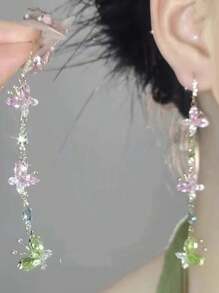 2pcs Butterfly Earrings With Zirconia Tassel, Fashion & Sweet, Suitable For Women's Daily Wear, Applicable For Anniversary, Party, Gathering And Special Occasions - 彩色 - 查看 7