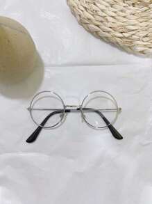 3PCS Children's Round Frame Glasses Retro Metal Small Round Glasses Baby Cute Boy Cute Glasses Frame Glasses Includes Gift Glasses Case - Clear - View 5