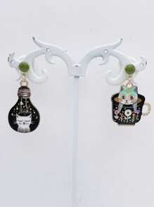 1 Pair Of Fashionable And Cute Cat Alloy Pendant Earrings, Women's Fashionable Earrings, Suitable For Women's Gatherings And Vacation Jewelry, Or As Gifts To Friends