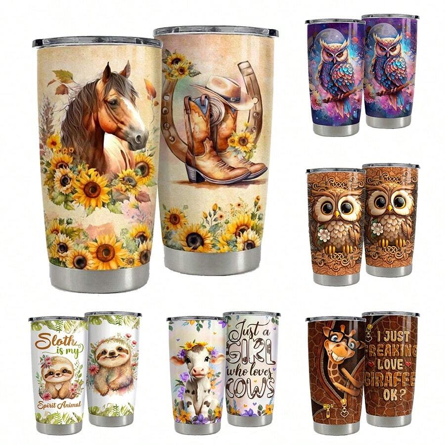 20oz Creative Customized Pattern Stainless Steel Double Layer Insulated Travel Mug, Keeps Hot/Cold, Portable