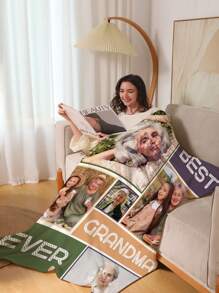 1pc Customized Photo & Text Fleece Blanket, Personalized With Name, Funny Unique Custom Blanket, Best Friend Gift, Comfortable Blanket, Family Face Gift, Wedding Gift, Birthday Gift, Mother's/Father's Day Gift, Gift For Mom/Dad, Gift For Friends, Gift For Her - Style 1 - View 2