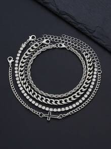 4-15 件不锈钢十字链手链套装，适合男士、休闲日常佩戴、生日和圣诞节礼物 - 彩色 - 查看 4