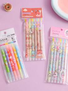 6pcs Cartoon Unicorn, Cat, Bear Fluorescent Highlighters, Dual-Tip Colored Pens For Student Drawing, Writing, Kids Gift