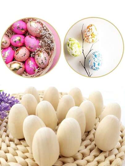 10pcs Wooden Easter Eggs DIY Painting Craft, Realistic Egg Decorations For Easter Party, Holiday Gifts, Friends Gathering, Most Popular Decor