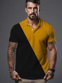 Summer Men's Short Sleeve Polo Shirt Business Stitching Color Blocks Casual Tops Fashion Sportswear T-Shirts Men's Clothing
