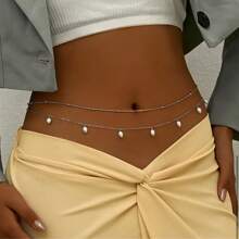 2pcs Spring/Summer Vacation Style Fashion Simple Faux Pearl Thin Chain Waist Chain Suitable For Women's Daily Commuting Beach Vacation Wear - 2 Pearl Waist Chains - View 1