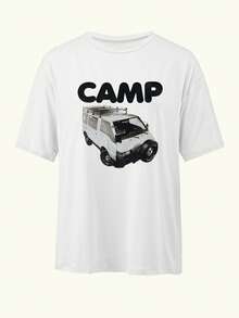 女式露营车图案印花短袖 T 恤，宽松休闲上衣，适合聚会，四季皆宜