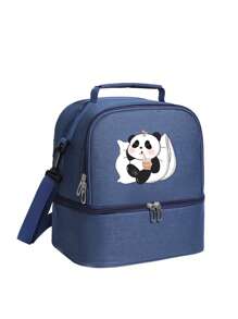 Panda Print Thermal Insulated Tote Bag, Large Capacity Outdoor Picnic Lunch Box Bag, Waterproof & Anti-Stain Fabric, Shoulder Strap, Suitable For Girl And Students