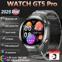 KENPANG Reloj inteligente deportivo para exteriores Nuevo 2025, Hombres 5 Max, Pantalla táctil completa HD de 1.53 pulgadas (3.89cm), Llamada inalámbrica, Control NFC, Trayectoria de movimiento, Brújula, Reloj inteligente multideportivo, Monitor de frecuencia cardíaca/sueño/acondicionamiento físico, Compatible con Android e iOS, Buen regalo.