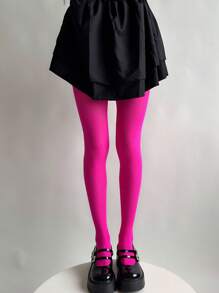 1pc Rose Red Solid Color Velvet Pantyhose, Simple Solid Color Slimming, Dopamine Candy Color, Versatile Base Socks - Hot Pink - View 4