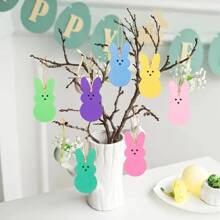 10pcs/Pack Colorful Easter Bunny Wooden Hanging Ornaments, Easter Party Supplies Home Decor