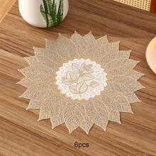 1pc/4pcs/6pcs PVC Half Heart Seedling Shaped Waterproof, Oilproof, Anti-Slip Dining Table Mat For Home, Kitchen, Hotel, Restaurant, Holiday Decoration, Washable