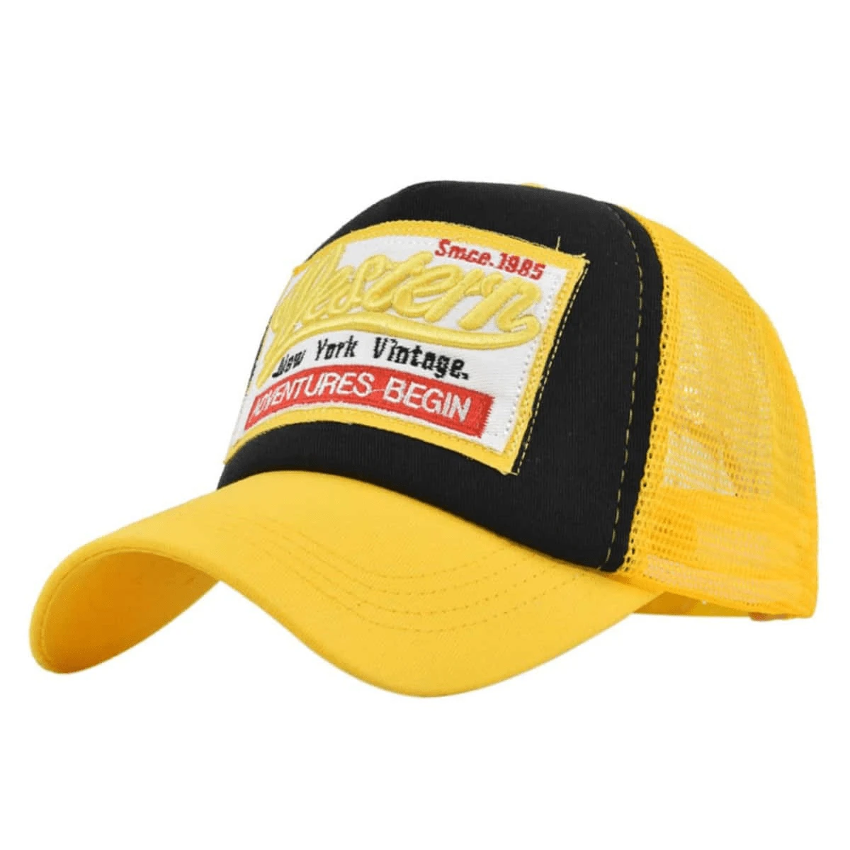 Embroidered Baseball Cap, Patch Embroidery, Mesh Baseball Hat, Sun Visor - Yellow - View 1