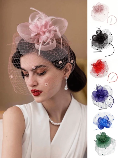 女士迷人帽子 茶会帽 1950 年代肯塔基赛马会帽子 新娘羽毛发夹 婚礼派对 鸟笼面纱头饰 花朵 1920 年代赛马头饰 复古帽子 50 年代服装帽 1940 年代维多利亚帽 药盒帽 女士配饰 女孩生日 母亲节 万圣节 圣诞节礼物