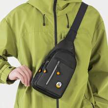 新款黑色防水抗撕裂胸包，男士尼龙防水背包，带耳机孔的时尚斜挎包，大容量多口袋户外徒步旅行腰包，适合休闲、户外、旅行、上学、毕业、生日、日常通勤、购物、钓鱼等 - 均碼 - 查看 2