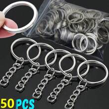 50pcs Metal Blank Keyrings/Stamped Key Chains (Mixed) Separable Key Holder Keyring Pendant